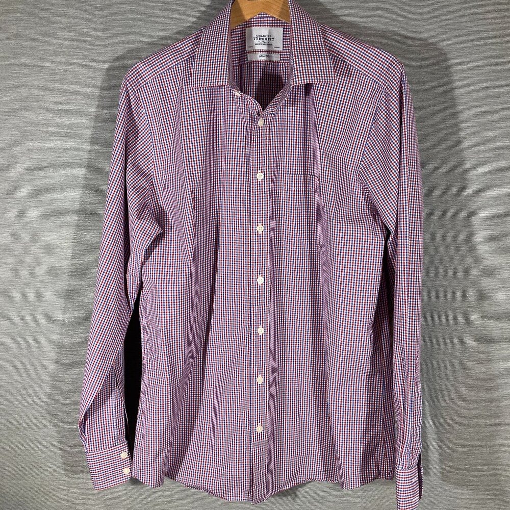 Men's Charles Tyrwhitt Slim Fit Red White Blue check dress shirt, size 17/37